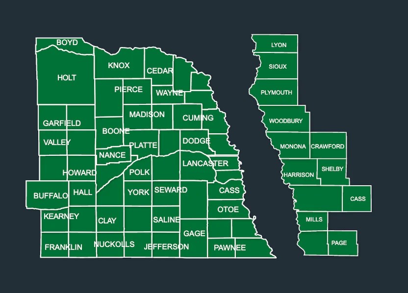 Map of LeafGuard gutters in Nebraska