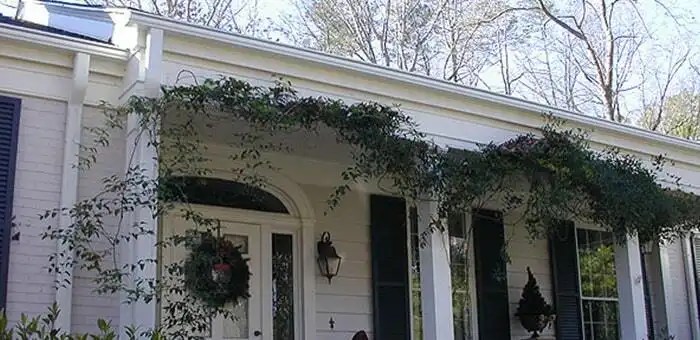 Leafguard gutters shown on a ranch house